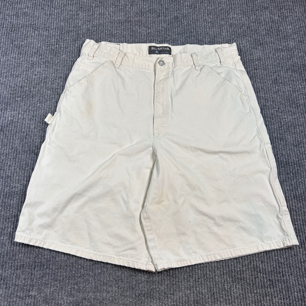 Vintage Levi's Shorts Men's 38 Silver Tab Carpenter White‎ Denim Baggy 90s Style